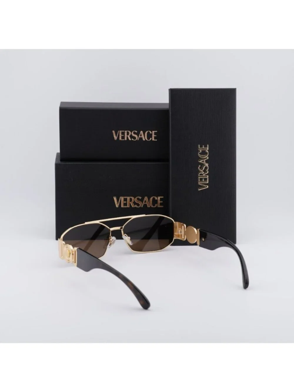 Versace VE2287 100273 Rectangle Sunglasses – Gold / Brown